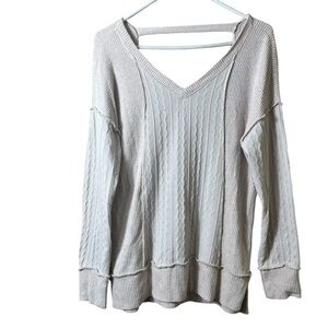 Maurice’s Long Sleeve Oversized V Neck Knit Top Size Small Beige Cream Boho